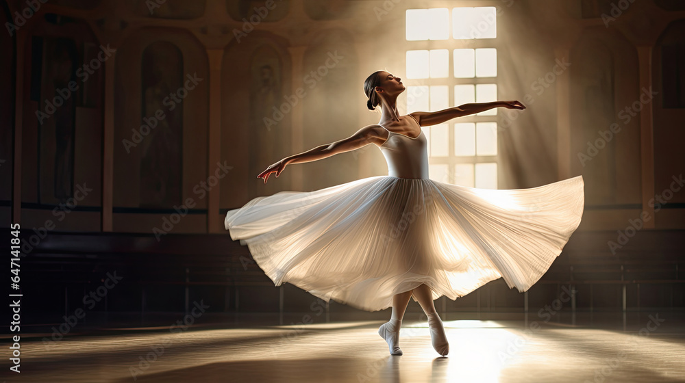 a Graceful ballerina performing an elegant dance on stage. Generative Ai