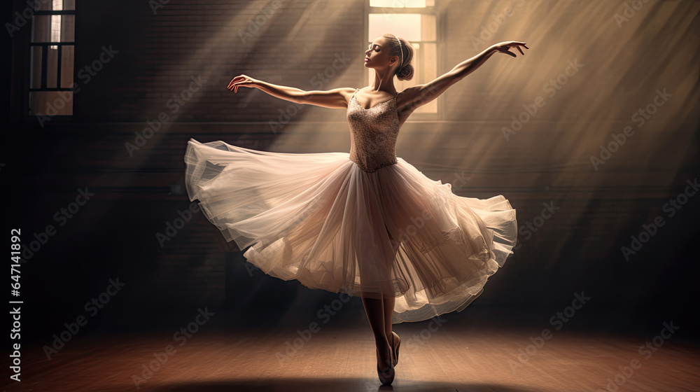 a Graceful ballerina performing an elegant dance on stage. Generative Ai