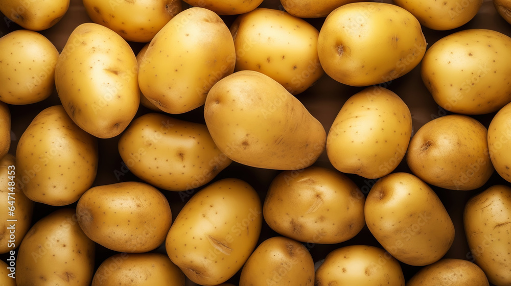 Fresh potatoes with water drops background. Vegetables backdrop. Generative AI