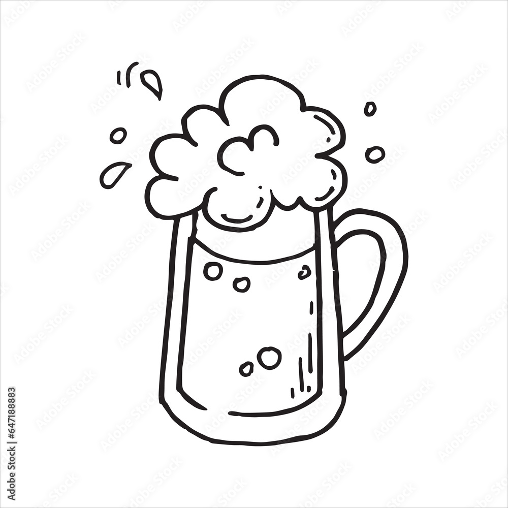 vector drawing of a beer mug in doodle style on the Octoberfest theme. cute simple drawings with bee