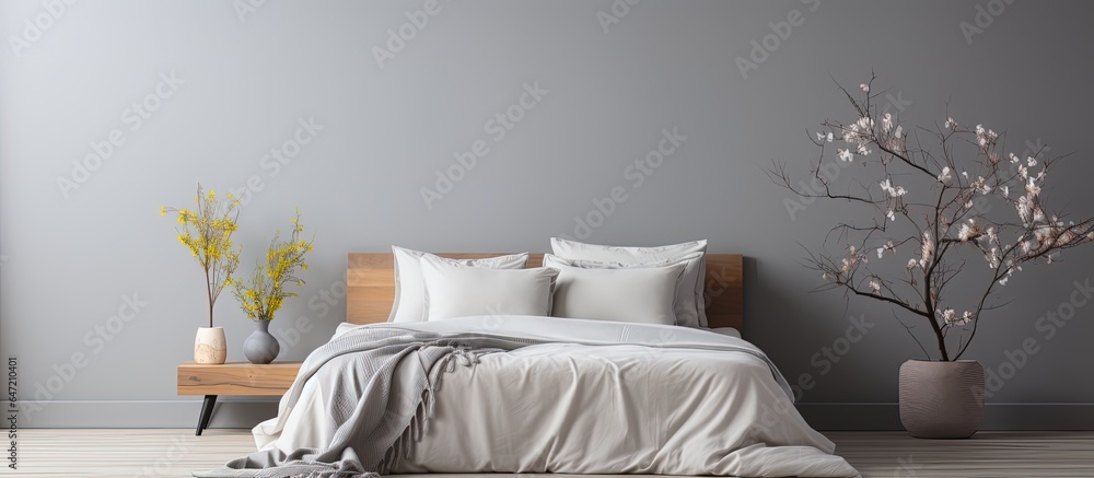 Bedroom at home with a cozy interior and comfortable bedding concept