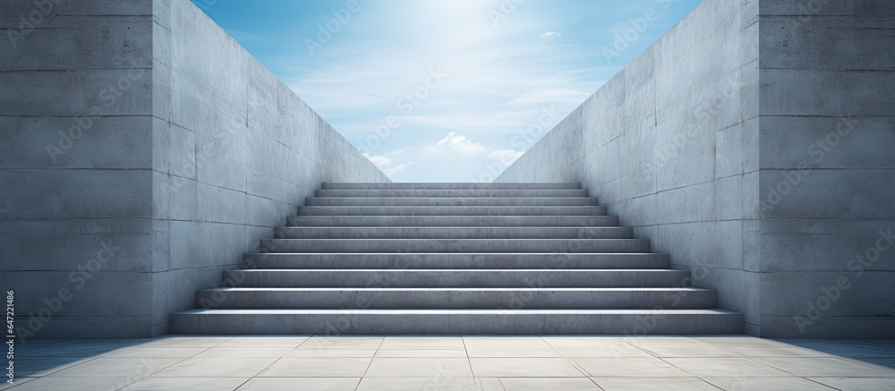 Concrete stairway leading upwards in an abstract architectural background