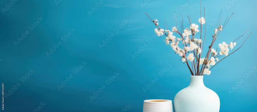 Aromatherapy with diffuser and fresh air replacing flowers on blue background