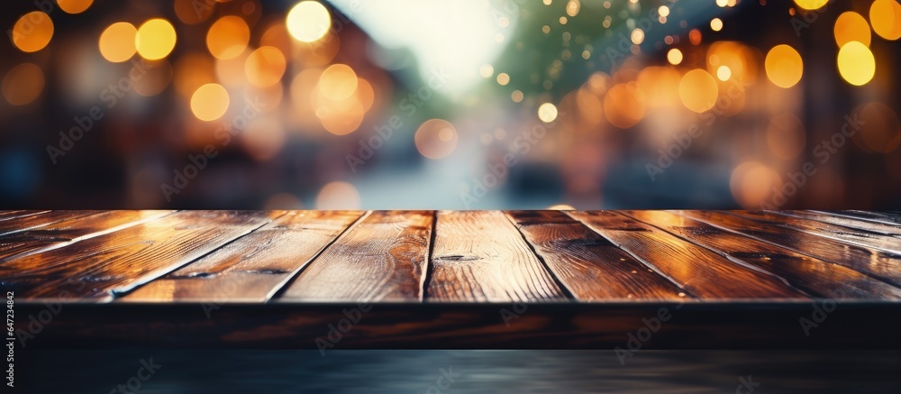 Antique wooden table with blurry backdrop