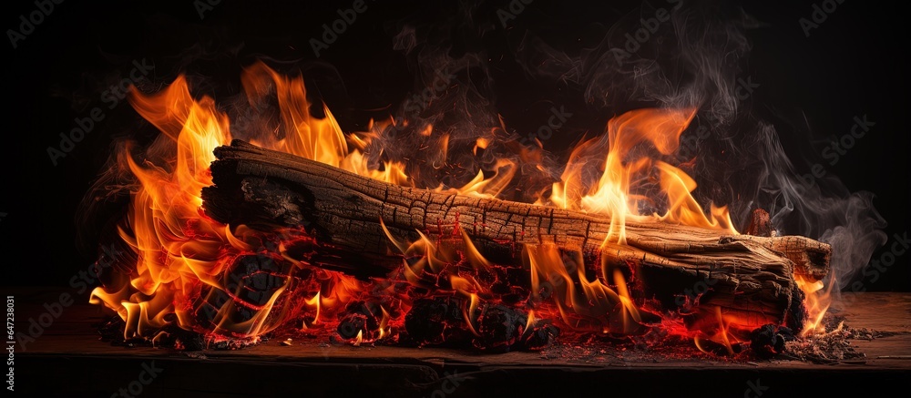 Burning firewood with a fiery glow