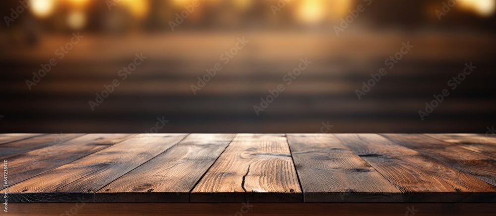 Antique wooden table with blurred backdrop