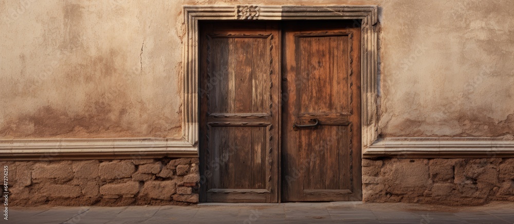 A shut antique door made of wood