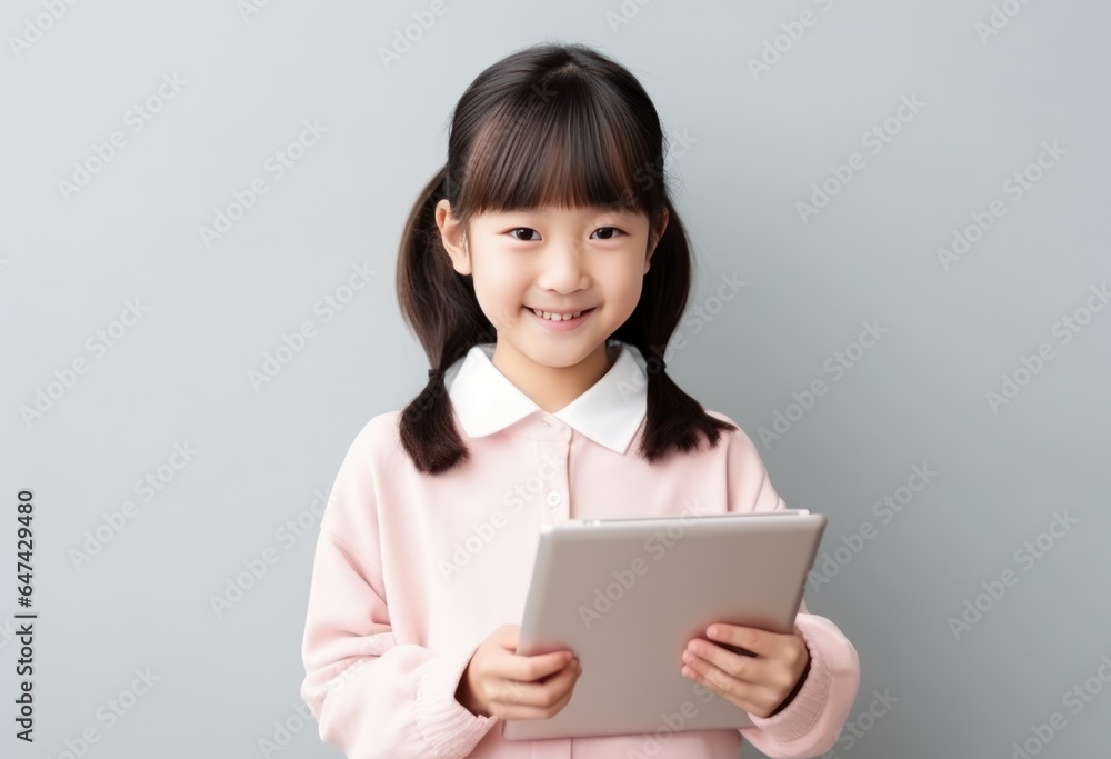 School girl holding a tablet