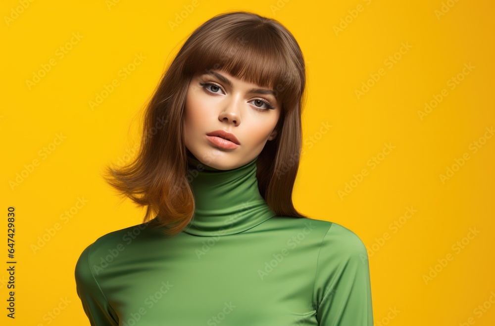 A smiling, young woman is posing against a vivid background