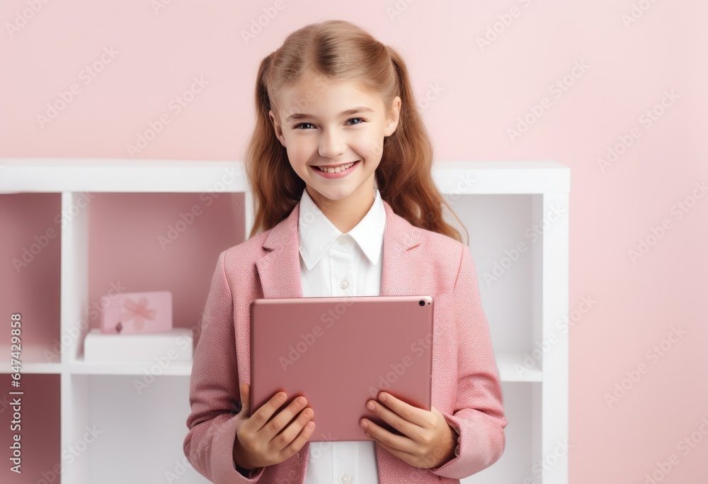 School girl holding a tablet