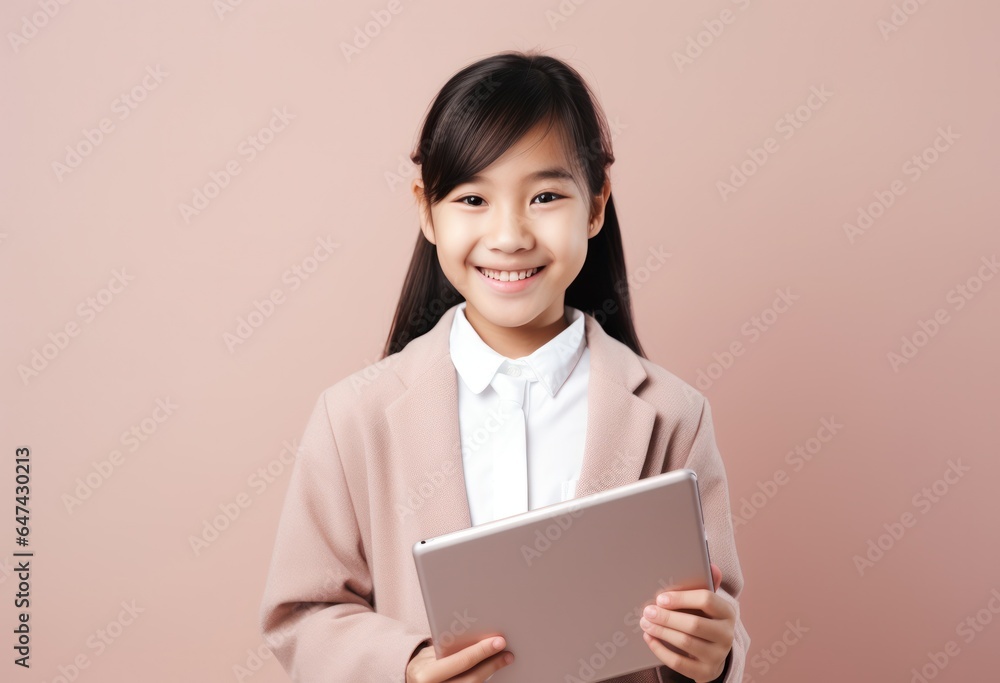 School girl holding a tablet