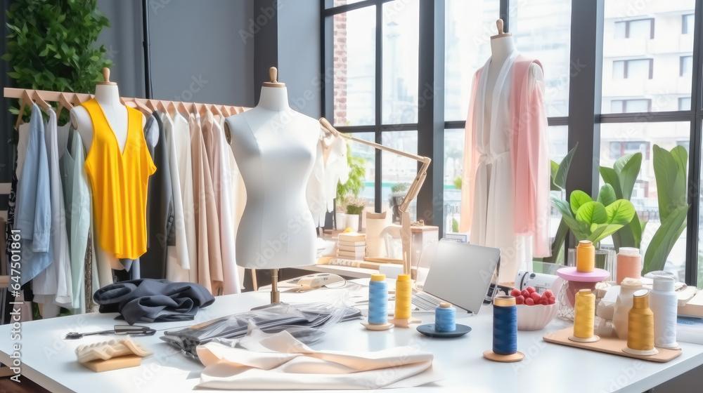 Dummy mannequin with fashion dress in the tailor shop, design, Dressmaking concept.