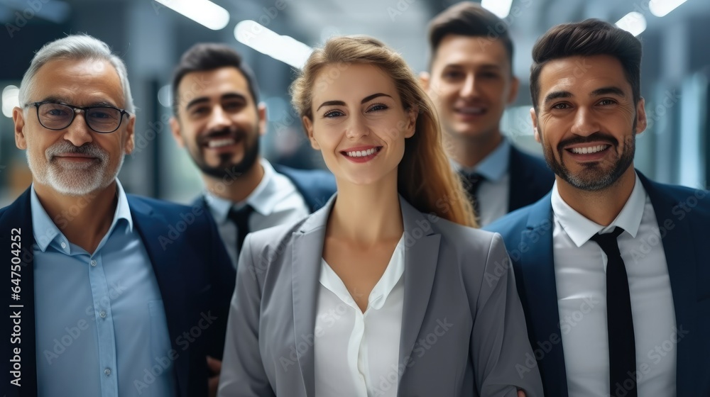 Confidence and success, Happy Group Of Business People Standing in the Office.