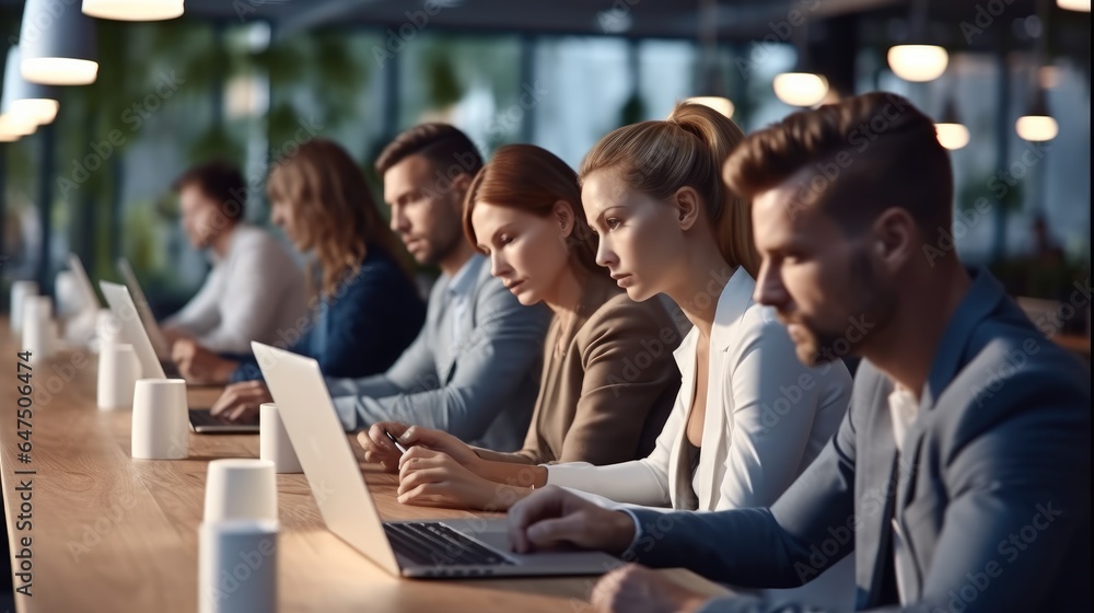 Business people working in a small office.