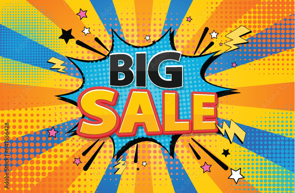 Retro Comic Style Big Sale with Lightning Sign