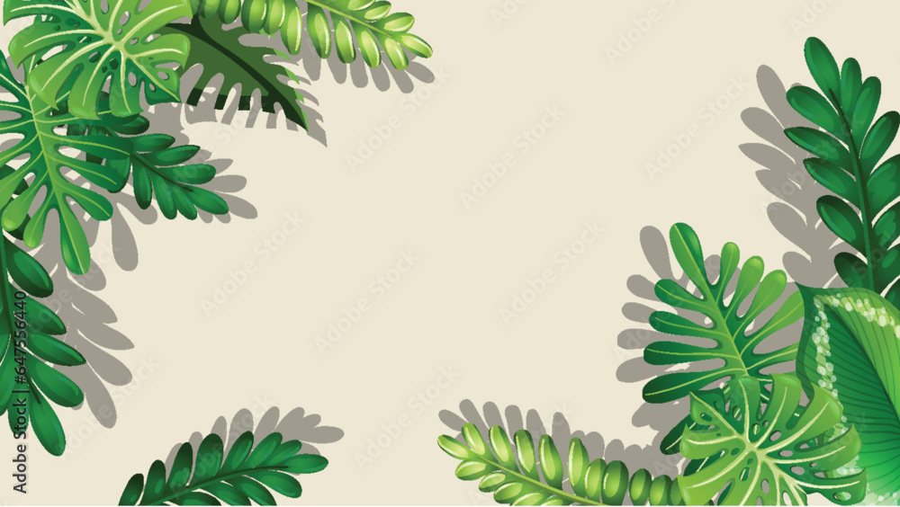 Tropical Plants Border Frame on White Background