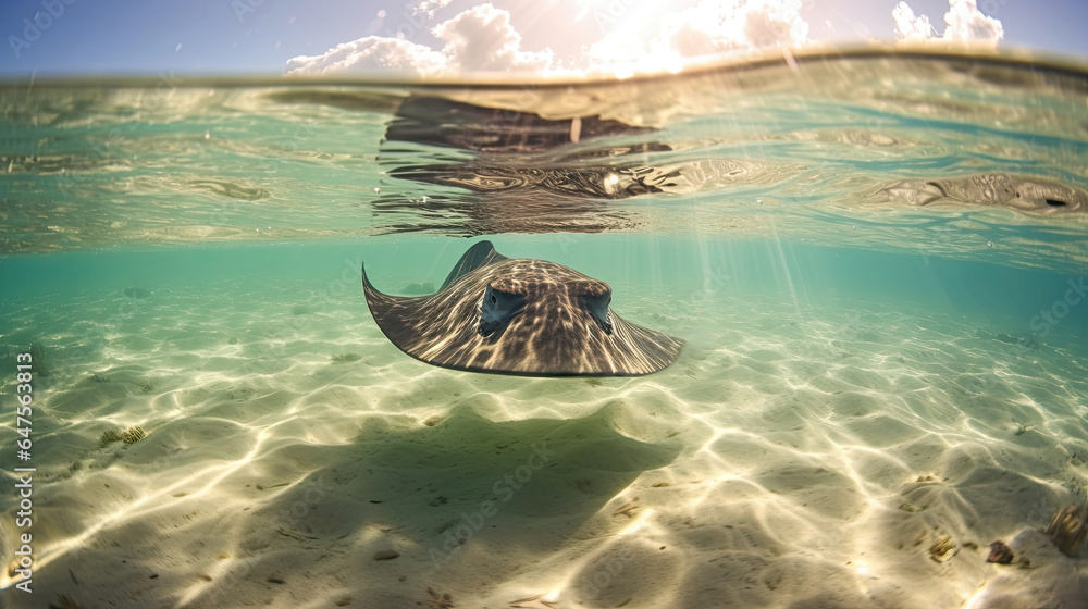 a Stingray swimming in the ocean. Generative ai