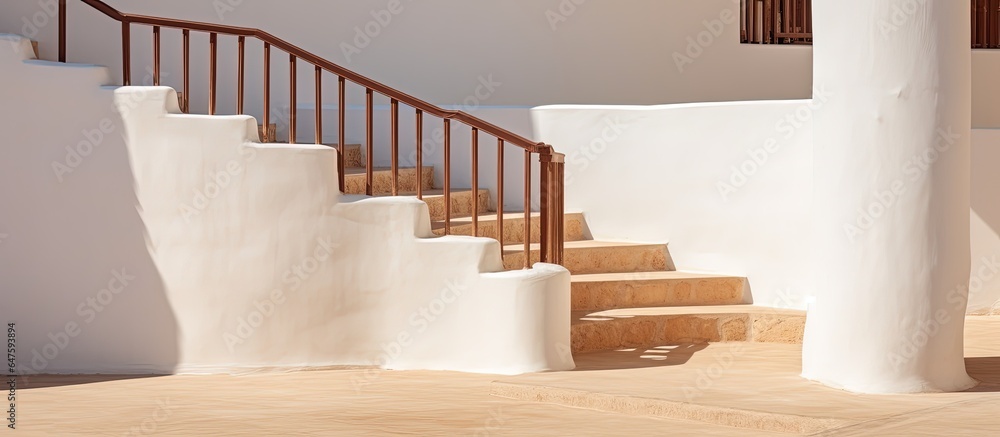 Aerial view of Egypt s streets featuring stairs and a white wall showcasing architectural design