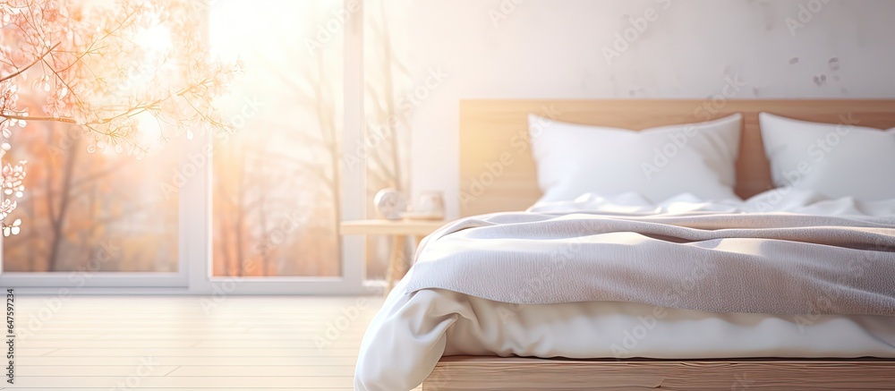 Blurry bedroom with contemporary interior bokeh backdrop