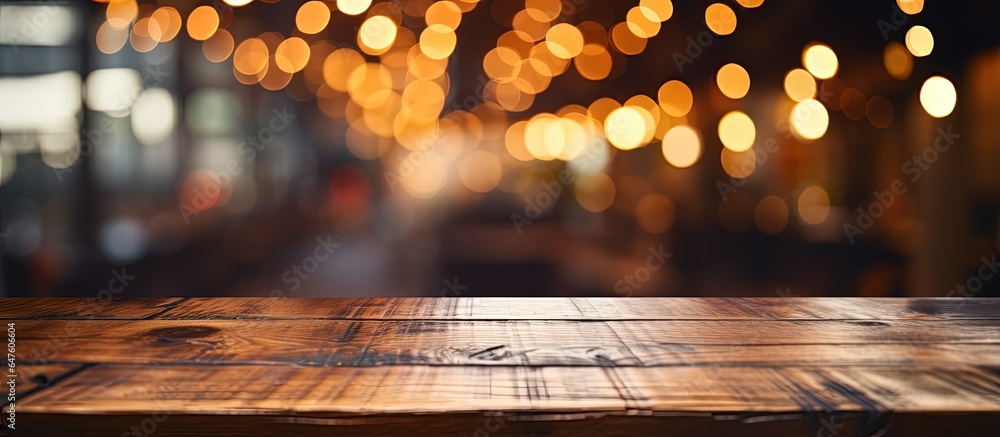 Antique wooden table with blurry backdrop