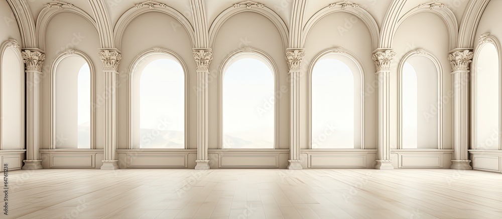 Abstract design of an empty hall with columns and beams based on architectural inspiration