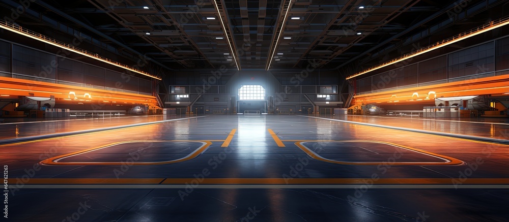 An immense rendered indoor hangar