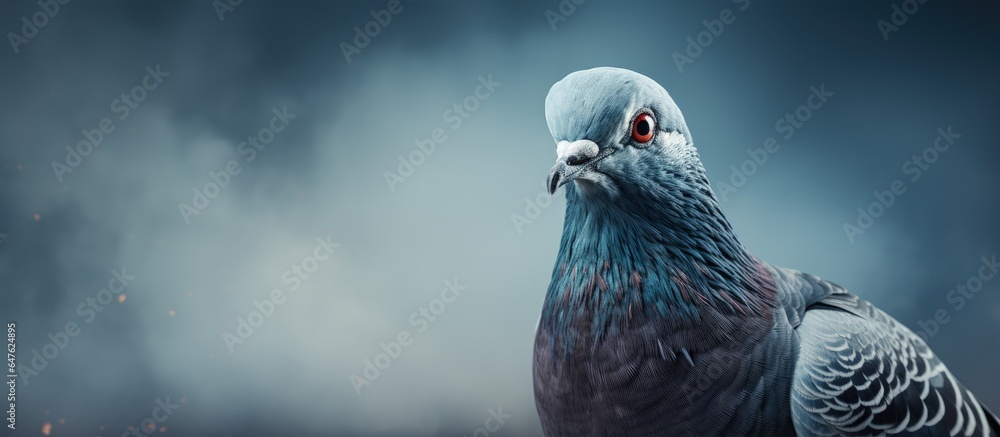 Close up picture of a pigeon with grey feathers