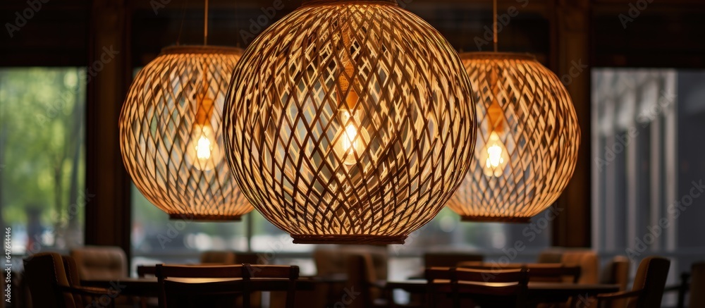 Chandelier made of woven wicker balls