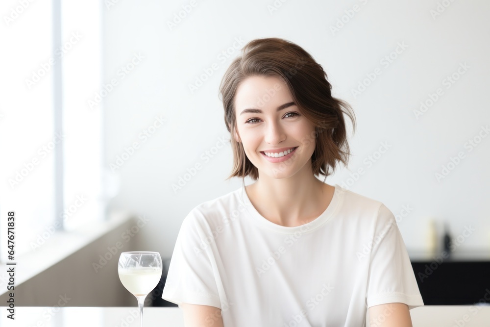 Happy woman in white shirt