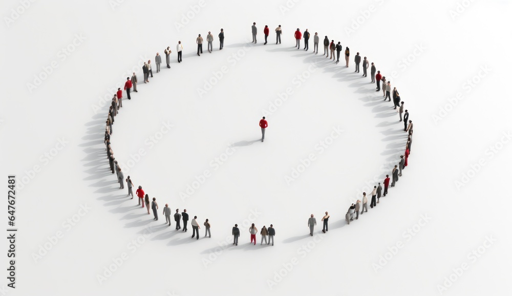 A crowd in the shape of an empty circle