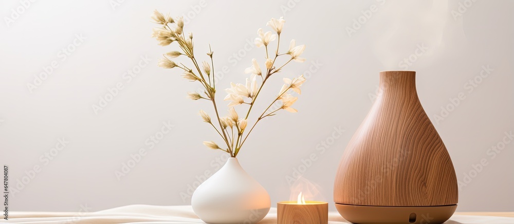 diffuser with wooden flower and towel