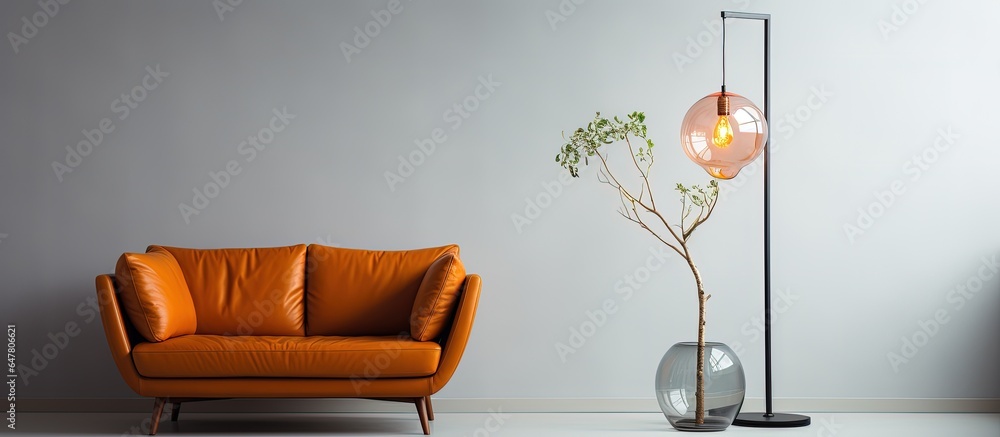 Contemporary glass shaded floor lamp on white background Minimalistic design with empty area for tex