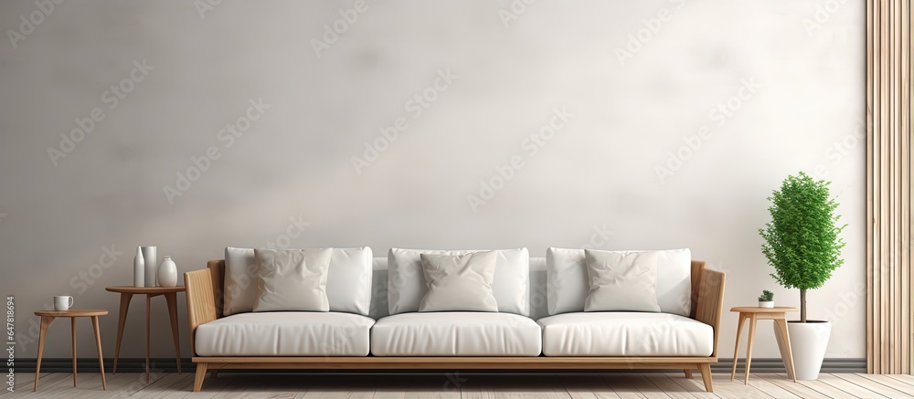 Modern interior background with a rendered poster frame in a living room