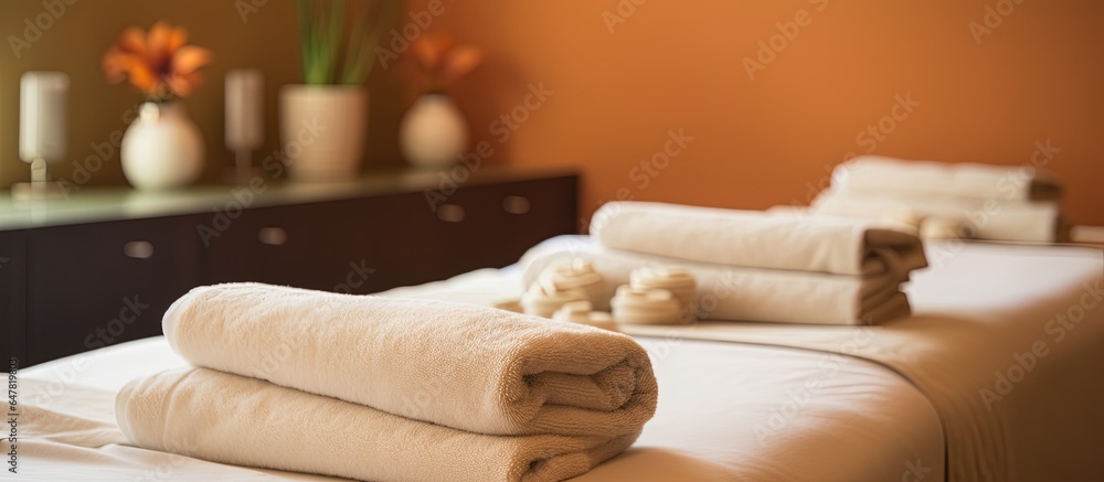 Copy space available for towels and head rests in health spa treatment room