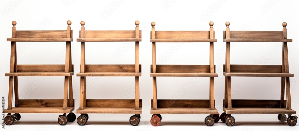 Mobile wooden shelves with modern design white background