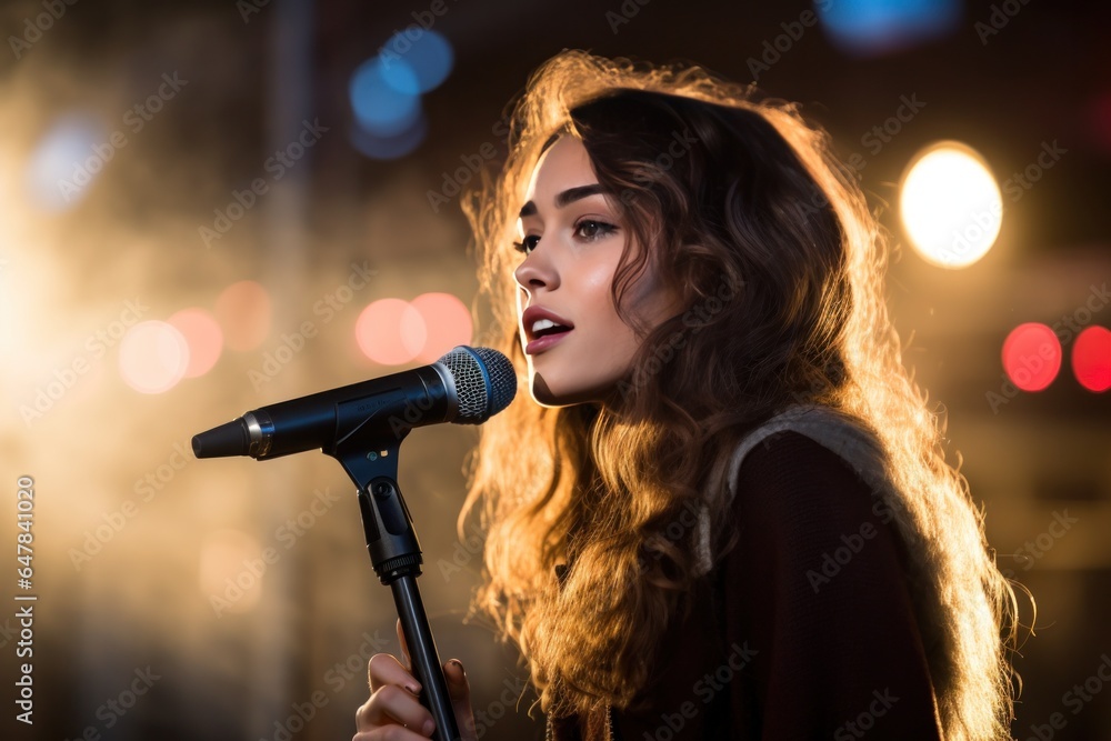 Girl singing at an outdoor concert