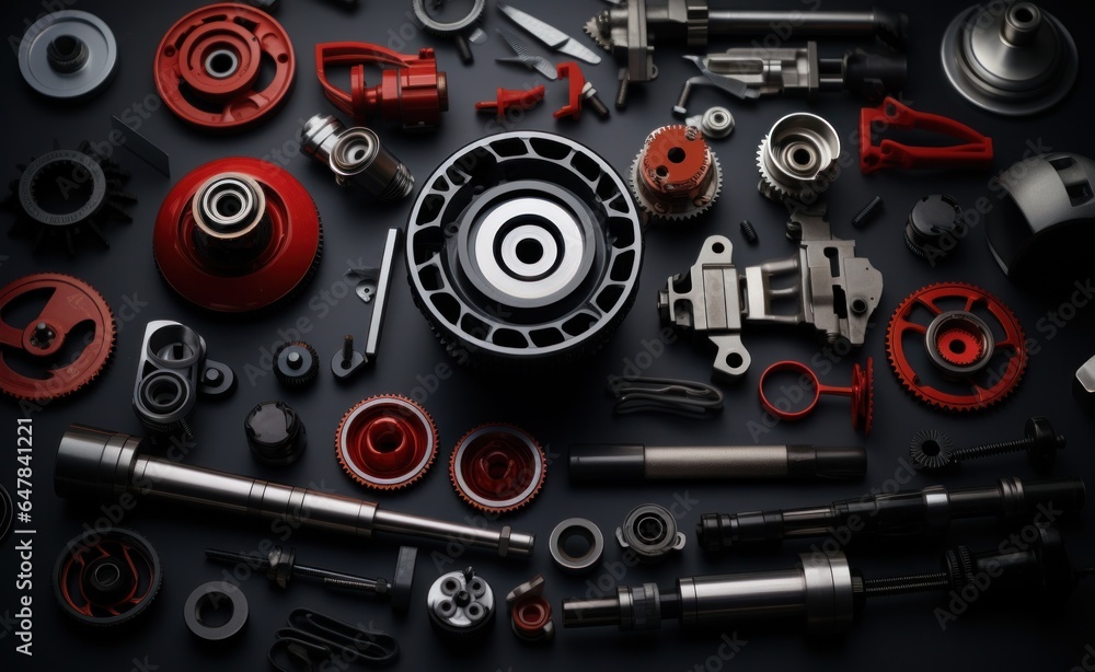 A machine tool and other machines sitting on a black background