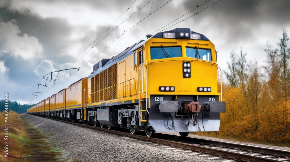 Freight yellow train. natural background