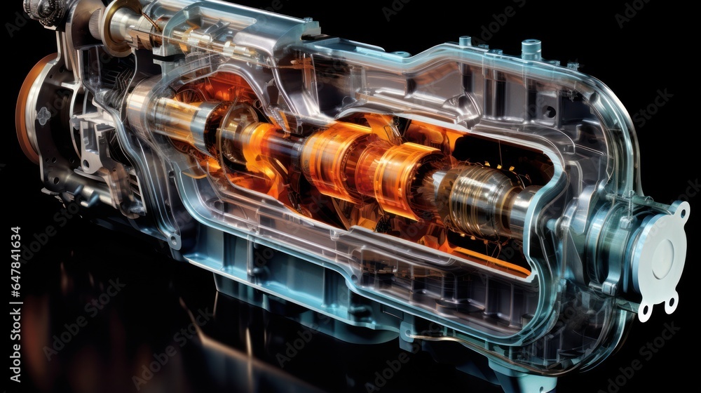 Cross-section of a car engine with traces of oil