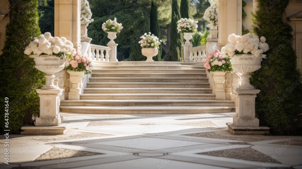 A walkway in a beautiful palazzo with paved stone steps