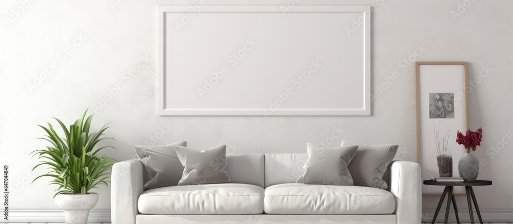 Home interior background with mock up frame rendered in