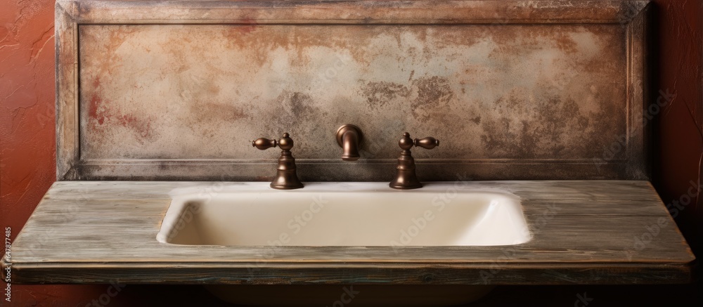 Overhead perspective of an antiquated bathroom basin