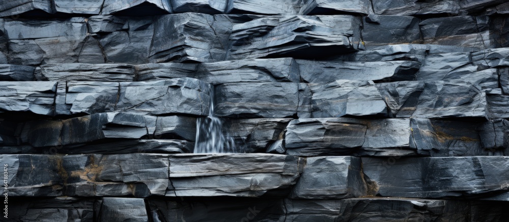 Details of a slate waterfall wall showing natural architecture