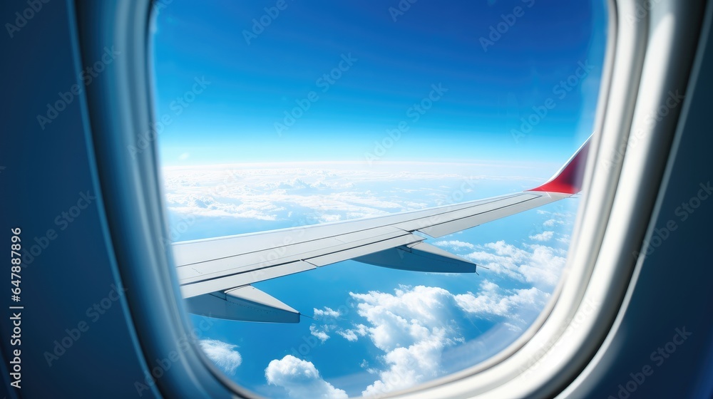 Clouds and sky as seen through window of an aircraft.