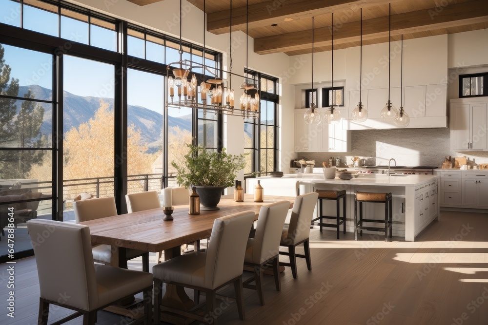 Modern kitchen farmhouse style, Tables and chairs with bar.