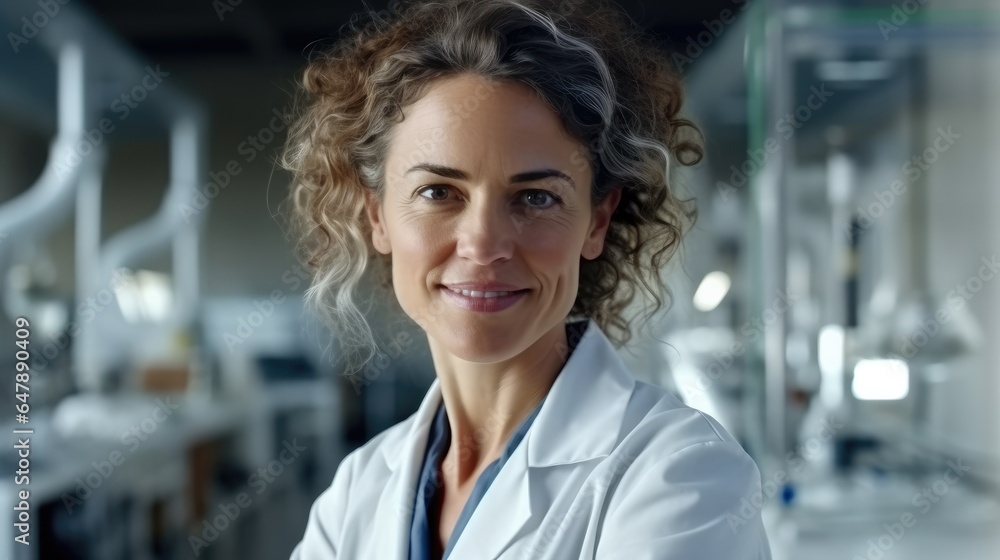 Woman scientist in laboratory at hospital.