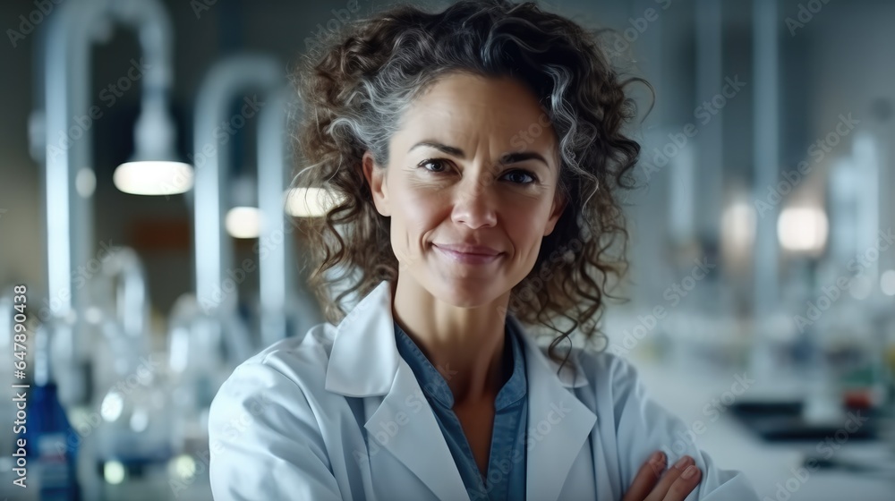 Woman scientist in laboratory at hospital.