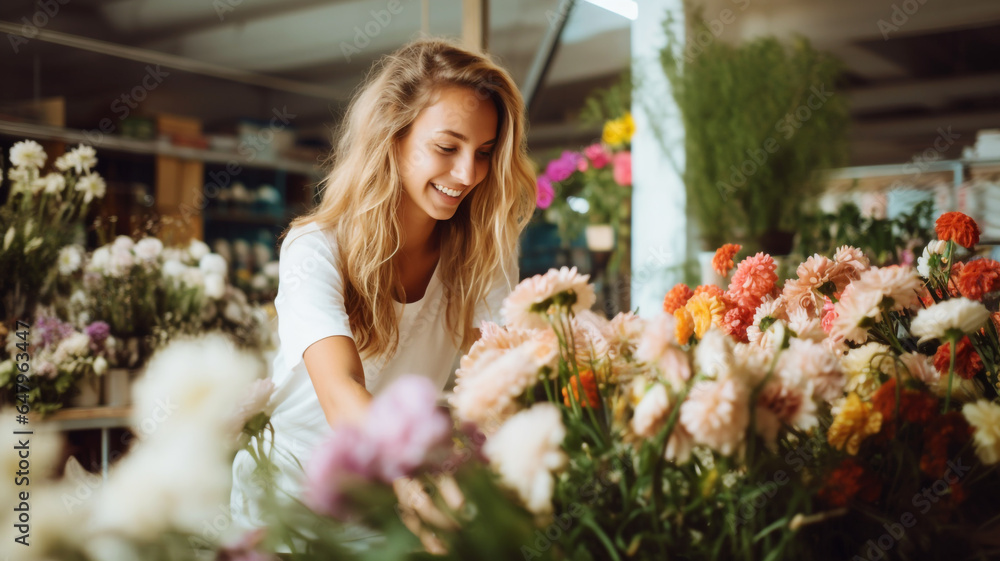 Florist working at her flower shop