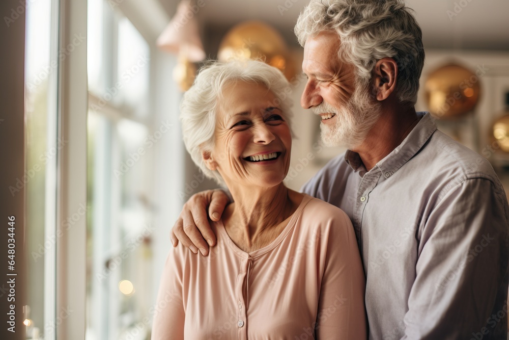 happy elderly couple in the house. The concept of happy pensioners. Moving to a new house