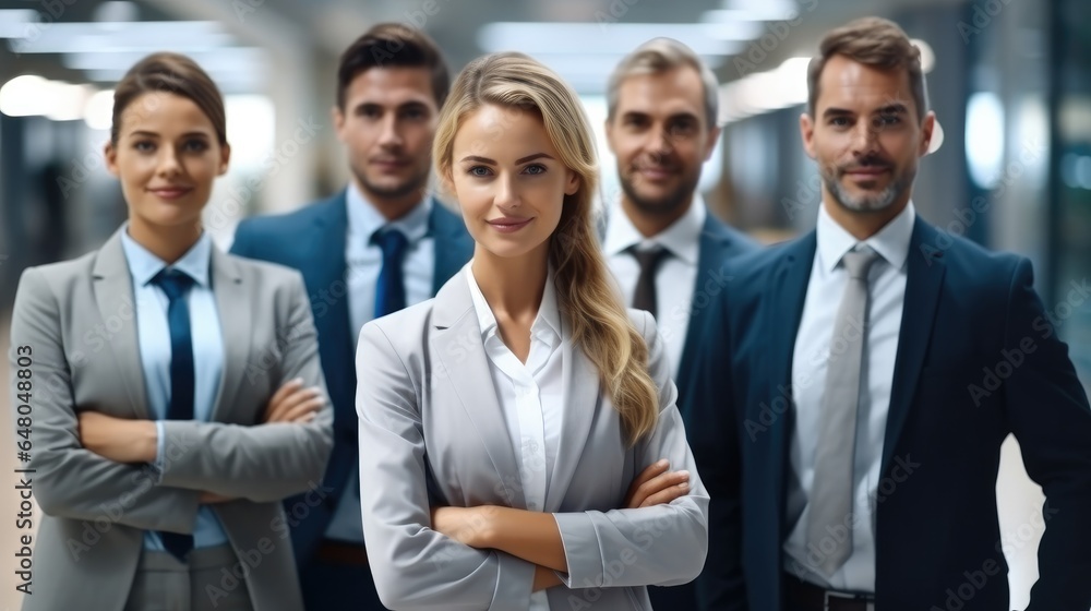 Confidence and success, Happy Group Of Business People Standing in the Office.